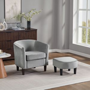 Poltrona Moderna in Velluto Grigio con Poggiapiedi, Sedia Decorativa per Soggiorno e Camera da Letto - Product Image 5