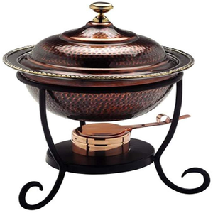 Chafé en cuivre martelé carré avec un cadre à motifs noirs. Élégant, compact et raffiné pour hôtel, restaurant, mariage, fête ou usage domestique - Product Image 5