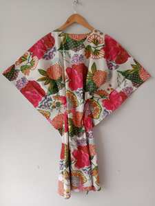 Robe Kaftan pour femmes, imprimé floral vintage, 100% coton, lavable, bordure en dentelle, longueur genoux, tenue ample - Product Image 6