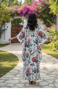 Kaftan en coton imprimé à la main : Robe de plage bohème, grande taille - Product Image 4