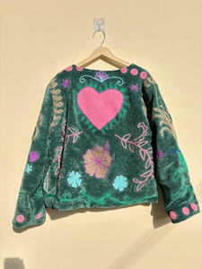 Abrigo de Terciopelo Bordado Suzani Hecho a Mano de Primera Calidad para Mujer, Chaqueta de Invierno Étnica Bohemia, Kimono Corto con Estampado Floral, Prenda Exterior Elegante - Product Image 3