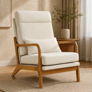 Fauteuil DB à dossier haut en bois massif, structure en fer, tissu bronzé, rembourrage en mousse, finition orange, pour salon, style Mid-Century Warehouse - Product Image 3