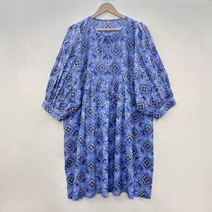 Vestido Casual Midi para Mujer, Tejido 100% Algodón, Liso, Manga Corta, Cintura Imperio, Estilo Babydoll, Cuello en V, Holgado, Funcional - Product Image 2