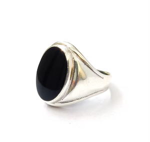 Classic Oval Black Onyx Signet <b>Ring</b> <b>Crafted</b> 925 Sterling Silver Minimalist Statement Band Everyday Wear - Product Image 2