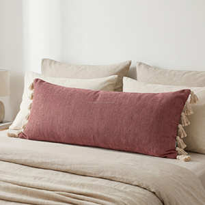 Housse de coussin lombaire décorative avec franges, coussin de banc texturé neutre, décoration scandinave organique moderne - Product Image 6