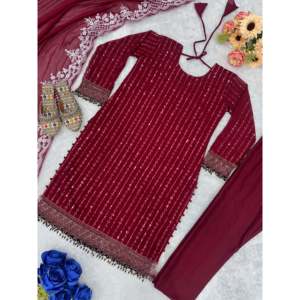 Hermosa ropa de fiesta para mujer Top Bottom Fancy Dupatta Set - Product Image 4
