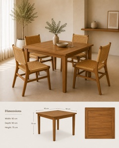 Mesa de Comedor Minimalista de Madera de Teca Sólida para 4 Personas, Muebles Modernos, Diseño Duradero, Forma Cuadrada, Acabado Natural, Muebles Fáciles de Armar para el Hogar - Product Image 3