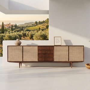 Cómoda Minimalista de Madera Maciza de Teca Elmar con Puertas de Panel Tejido y Cajones Centrales, Ecológica y Duradera, para Dormitorio o Sala de Estar Estilo Rústico - Product Image 5