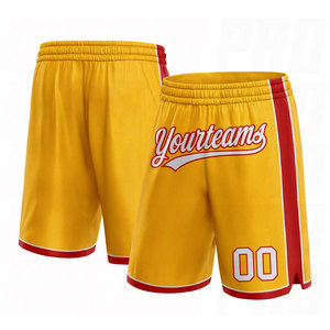 Shorts de basket-ball personnalisés or blanc rouge authentiques OEM ODM sublimés pour équipes de basket-ball, anti-humidité et séchage rapide - Product Image 1