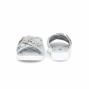 Mules formelles grises tendance pour femme en cuir véritable à bout ouvert avec décoration florale - Product Image 2