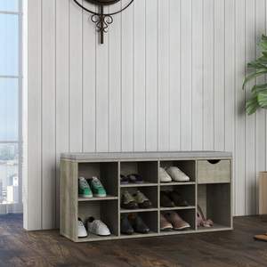 Banc de rangement à coussin rembourré avec étagère à chaussures à 3 niveaux Banc d'entrée avec compartiments ouverts pour l'organisation des chaussures - Product Image 2