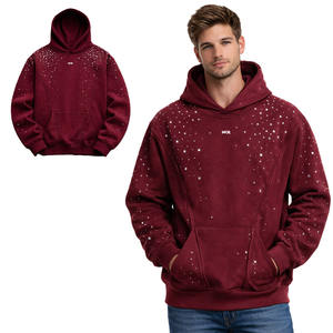 Sudadera con capucha de algodón grueso con pedrería Hotfix para hombre, estilo oversize, para streetwear, marca privada - Product Image 1