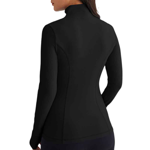 <b>Women's</b> Black Full Sleeve Zipper <b>Racer</b> <b>Jacket</b> Knitted Breathable Solid Color Regular Length Stand Collar Autumn Wear - Product Image 2