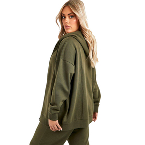 Sweat à capuche zippé pour femme, style streetwear, manches longues, épaules tombantes, décontracté, hiver, fermeture éclair écologique, directement de l'usine - Product Image 3