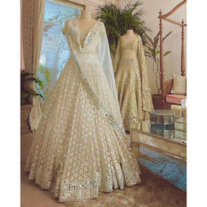FB Women's White Party Wear Size M Lehenga with Thread & <b>Paper</b> <b>Mirror</b> Work Set - Product Image 4