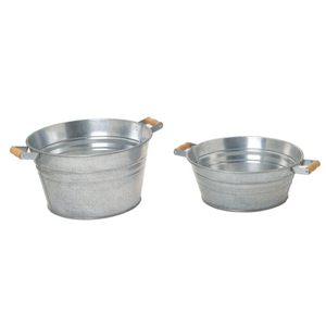 Seau en métal galvanisé au design vintage avec poignée pour la décoration de la ferme, pot de jardin, bac de rangement ou récipient décoratif - Product Image 2