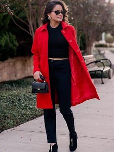 Manteau long en laine mélangée pour femme, double boutonnage, revers, coupe longue, manteau d'hiver, sur mesure OEM - Product Image 4
