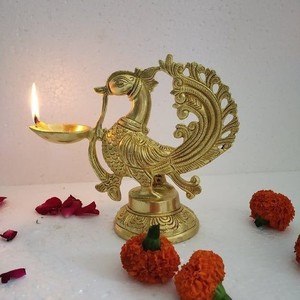 Brass Oil <b>Lamp</b> Pair with Elegant Back Artwork, Multi Diya Stand for Spiritual Puja, Temple Decoration and Cultural Festivities - Product Image 2