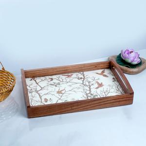 Bandeja Rectangular Decorativa con Estampado de Colibrí Rosa y Flor de Cerezo, Bandeja de Madera de Lujo para Servir, Venta al Por Mayor para Pedidos al Mayoreo - Product Image 3