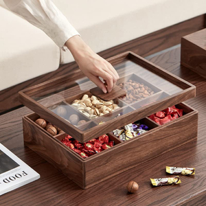 Ensemble de boîtes à bonbons en bois avec couvercle, récipients carrés en verre pour noix, chocolat, dattes, plateau de service, design minimaliste - Product Image 3