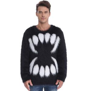 Men's Autumn <b>Cardigan</b> Sweater Mohair Material Floral Pattern Zipper Closure <b>Pockets</b> Breathable Full Sleeves Fashion Design - Product Image 3