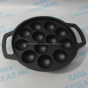 Pre Seasoned Cast Iron Appam <b>Pan</b> 12 Pit Paniyaram Maker Non Stick Heavy Duty Cooking <b>Pan</b> with Strong Handles - Product Image 2