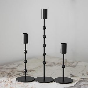 Christmas Set of 3 Modern <b>Black</b> <b>Candlestick</b> <b>Holder</b> with Pearl Design Vintage Candle <b>Holder</b> - Product Image 2