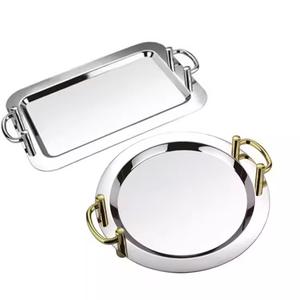 Bandeja de Servir de Acero Inoxidable de Lujo con Asas Doradas, Plato Rectangular de Metal Pulido Espejo para Hotel y Hogar - Product Image 6