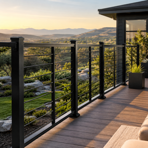 Modern Black Metal Deck Railing Horizontal Bar Balcony Fence Outdoor Terrace Safety Guardrail for Villa Patio Home Design - Product Image 2