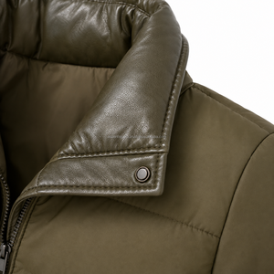 Manteau long matelassé pour femme, col montant, fermeture éclair, vert olive, chaud et décontracté, vente en gros - Product Image 5