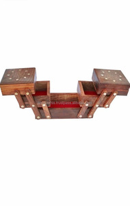 กล่องเก็บเครื่องประดับไม้สีน้ำตาลทรงสี่เหลี่ยมผืนผ้า 5 in 1 ทนทาน พร้อมซับในกำมะหยี่ ปิดด้วยหัวเข็มขัด ตกแต่งด้วยทองเหลือง รับสกรีนโลโก้ สำหรับผู้หญิง - Product Image 3