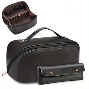 BAGMIND Lot de 2 trousses de maquillage portables en cuir grande capacité, étui de voyage pour cosmétiques Peach Loft S, solution de rangement élégante et portable - Product Image 1