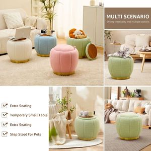 Pouf Moderno Rotondo Floreale con Contenitore, Morbido e Imbottito in Velluto Teddy, Poggiapiedi con Tavolino d'Appoggio e Supporto per Piante, Poggiapiedi Floreale - Product Image 6