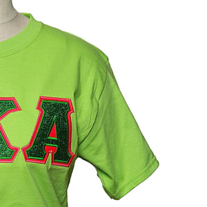 AKA <b>Green</b> <b>Glitter</b> Flake Applique Shirt Women Short Sleeve Sparkle Graphic T Shirt Sorority Inspired Casual Fashion Tee Street - Product Image 2