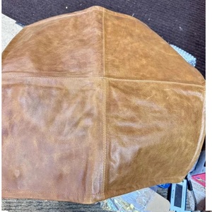 Brown Genuine <b>Leather</b> Ottoman Cushion Cover Square Pouf Cover <b>Footstool</b> Cover for Living Room Hotel - Product Image 1