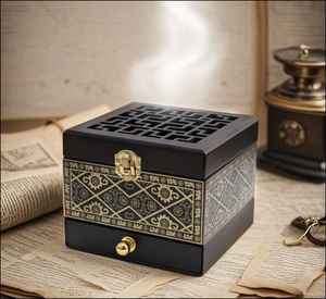 Hand-Made <b>Incense</b> <b>Burner</b> With Metal Inner Dish Rectangular Grid Design For Aromatic Use All-Season Decorative Tabletop Accessory - Product Image 3