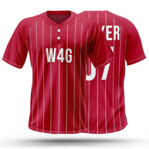 Men's Red Striped Baseball Jersey V-Neck Short Sleeve Sublimated Print Quick Dry <b>Polyester</b> Regular Fit Adult All Seasons - Product Image 1