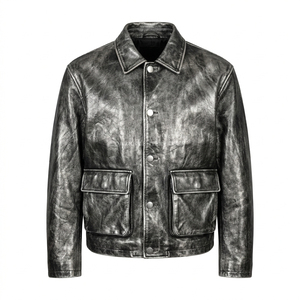Veste en cuir de vachette véritable vieilli sur mesure pour homme, style vintage, gris ciré, coupe oversize, type Harrington, vente en gros, fabricant - Product Image 1