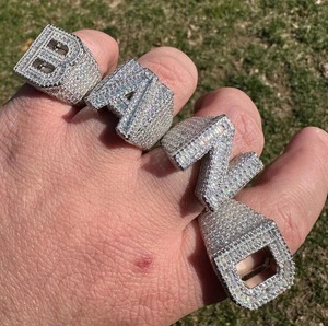 <b>Mens</b> Hip Hop Iced Out Moissanite Initial <b>Ring</b> 925 Sterling <b>Silver</b> Gold Plated 5.5CT VVS GRA Certified Luxury Custom Letter - Product Image 1