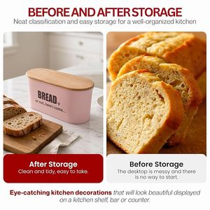 Contenedor de Pan Metálico Rosa con Tapa de Madera, Hermético, para Almacenamiento de Alimentos en la Cocina, con Frase Impresa - Product Image 6