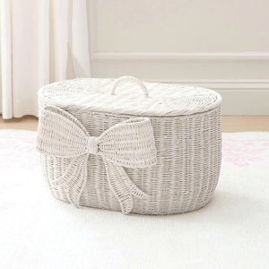 A Touch Of Whimsical Style Adorned With A Flouncy Bow And Topped With A Lid To Contain Clutter <b>Storage</b> Basket - Product Image 1