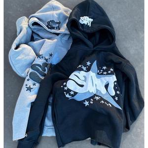 Sweat à capuche personnalisé de haute qualité en polaire polyester/coton avec motif imprimé lettres en relief en strass, délavage acide et techniques de broderie 3D - Product Image 6