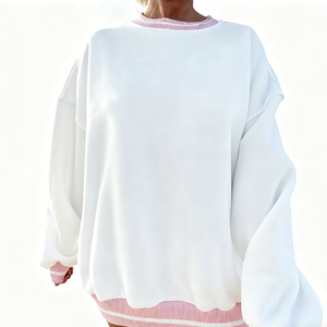 Sweat-shirt décontracté pour femme, col rond, coupe oversize, broderie et impression en relief, tricoté, épaules tombantes, tissu écoresponsable, collection automne-hiver - Product Image 4
