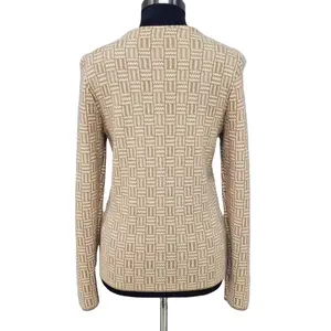 Wholesales Autumn Winter VIRGIN WOOL or COTTON Single Breasted knitted Women's Crew Neck Beading Coats and Jacket For Women