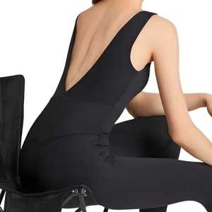 Combinaison de sport moulante et élégante pour femme, dos en V, col carré, une pièce, longueur intégrale, pour yoga, danse et entraînement, avec découpes - Product Image 6