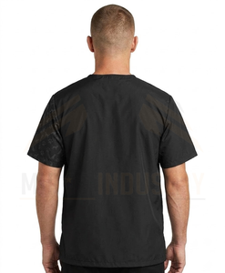 Blouse de travail noire à manches courtes pour homme avec motif empreinte de patte et poches avant, en polyester respirant - Product Image 2