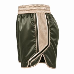 Unisex Green Satin/Nylon/<b>Polyester</b> Boxing Shorts with Beige Mesh Panel Elastic Waistband Seamless Fusing Quick Dry Regular Fit - Product Image 4