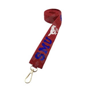 SMU Sangles de sac de perles de rocaille en or blanc personnalisées 'Hook Em Horns' Accessoire à la mode Sangle de sac à main perlée - Product Image 1