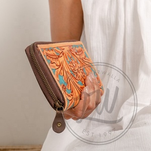 Bolso de mano de cuero genuino para mujer de alta calidad y billetera Diseño largo de moda con patrón de paisaje Monedero para mujer - Product Image 5