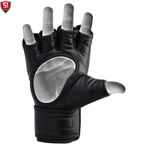 Gants de MMA SUMROOS à demi-doigts en cuir PU, lacés, pour entraînement, sparring, boxe, avec fermeture réglable au poignet, unisexe, pour arts martiaux - Product Image 2